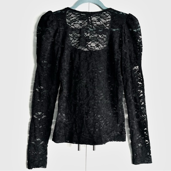 Anthropologie Puff-Sleeve Sheer Lace Top Blouse in Black Onyx Size S NWT - Picture 4 of 13